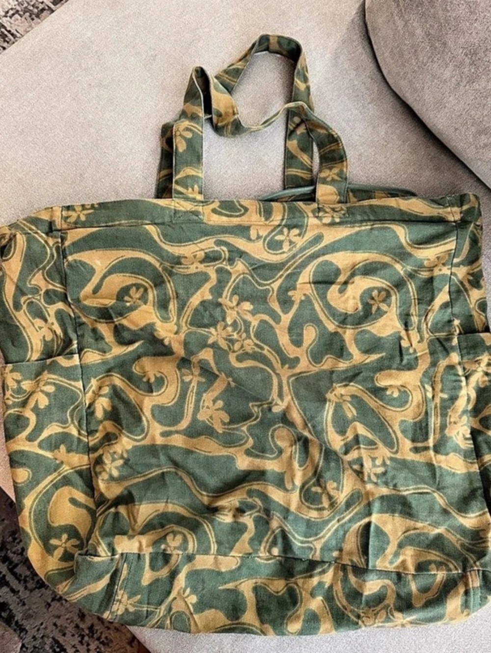 Free People Caravan Canvas Tote Green & Yellow Paisley
